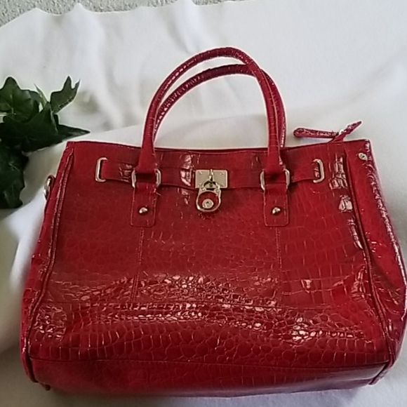 3/$28 NYC Red Tote Bag Croc Faux Leather Design - Picture 16 of 16